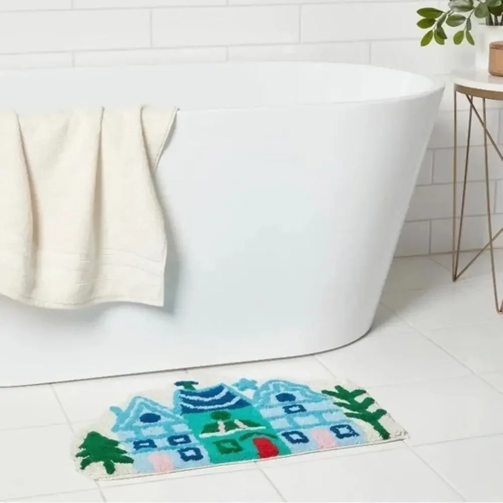 Wondershop NWT Christmas Winter Village Bath Rug 17x24 Blue